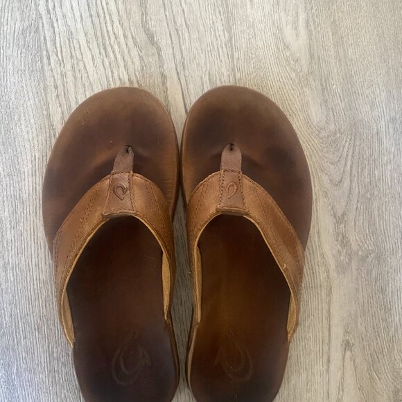 OluKai Pikoi Sz. 8 Men's Brown Leather Sandals Flip Flops - Picture 6 of 7